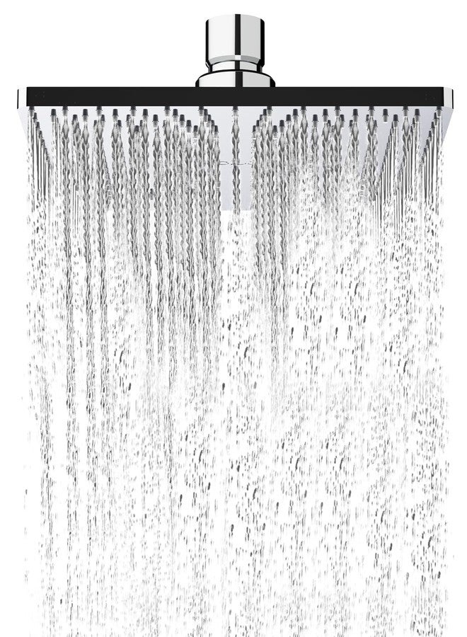 BIUT 8x8” Breeza Square Overhead Shower SS-304 Grade Soft Flow Stainless Steel Polished Chrome Finish High Pressure Showerhead with Silicone Nozzle Without Arm Rain Showers for Bathroom (1Pc) - Image 1